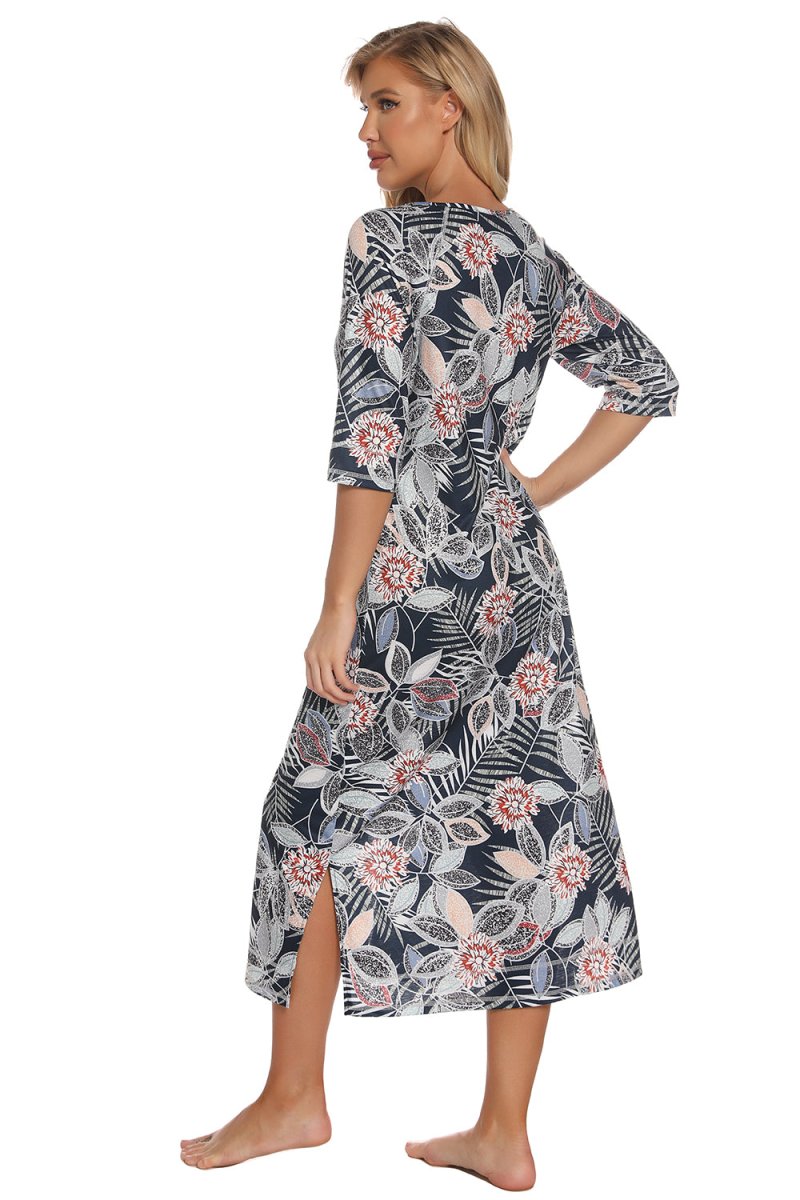 Printed Slit Night Dress with Pockets - Easy Pickins Store