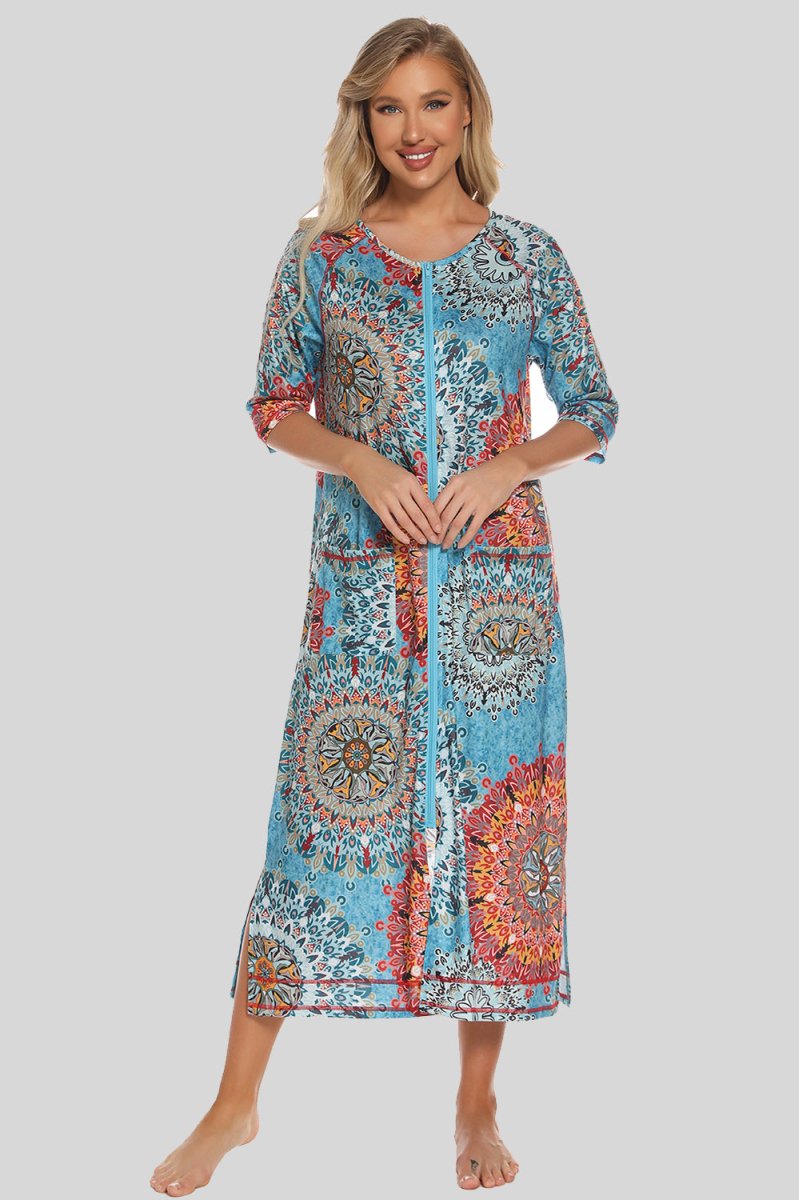 Printed Slit Night Dress with Pockets - Easy Pickins Store