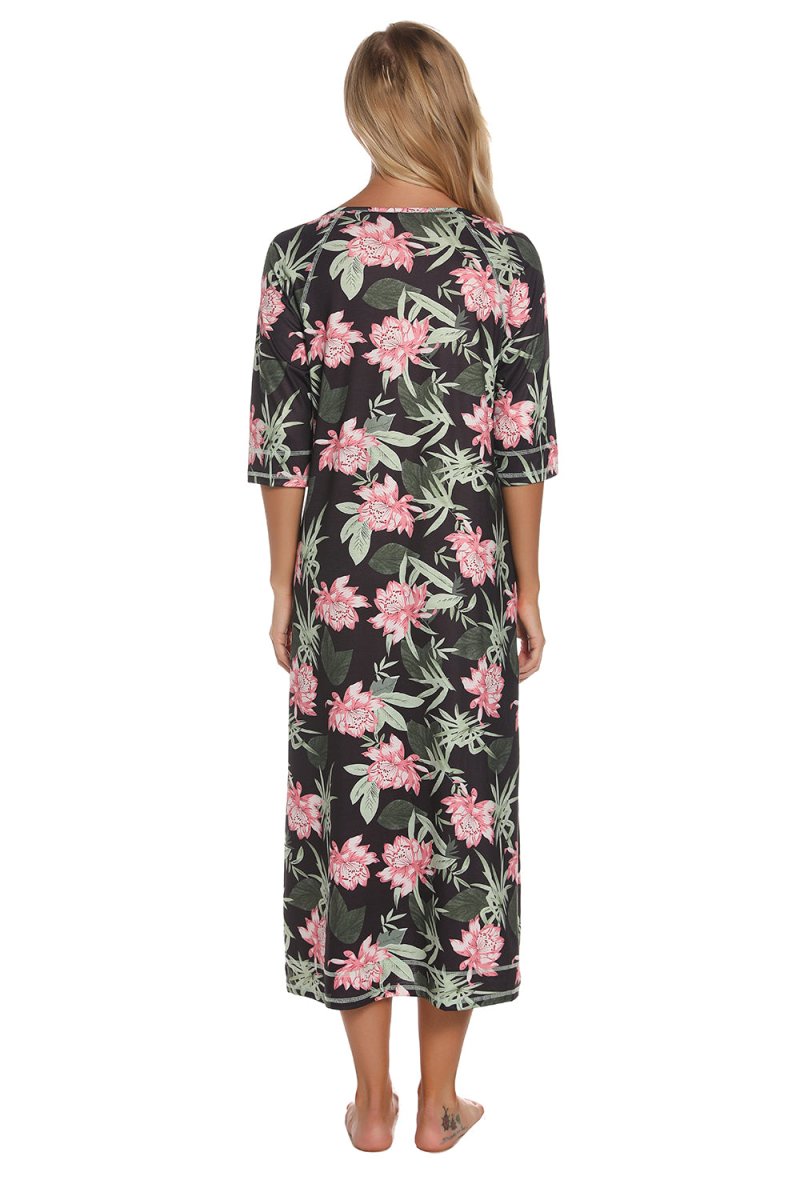 Printed Slit Night Dress with Pockets - Easy Pickins Store