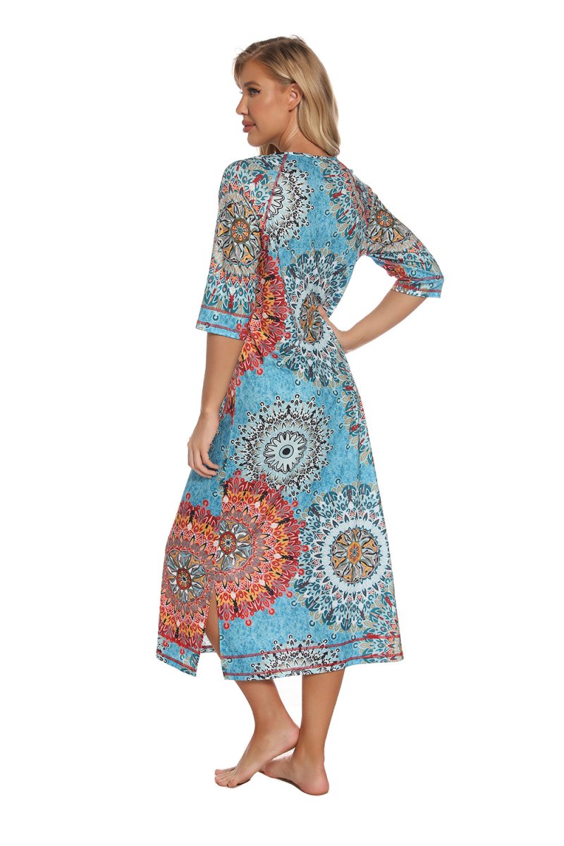Printed Slit Night Dress with Pockets - Easy Pickins Store