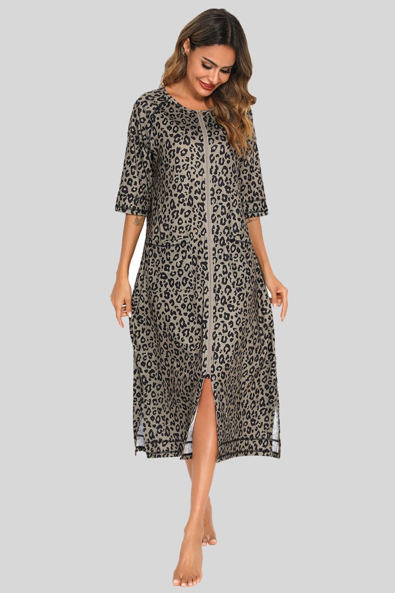 Printed Slit Night Dress with Pockets - Easy Pickins Store
