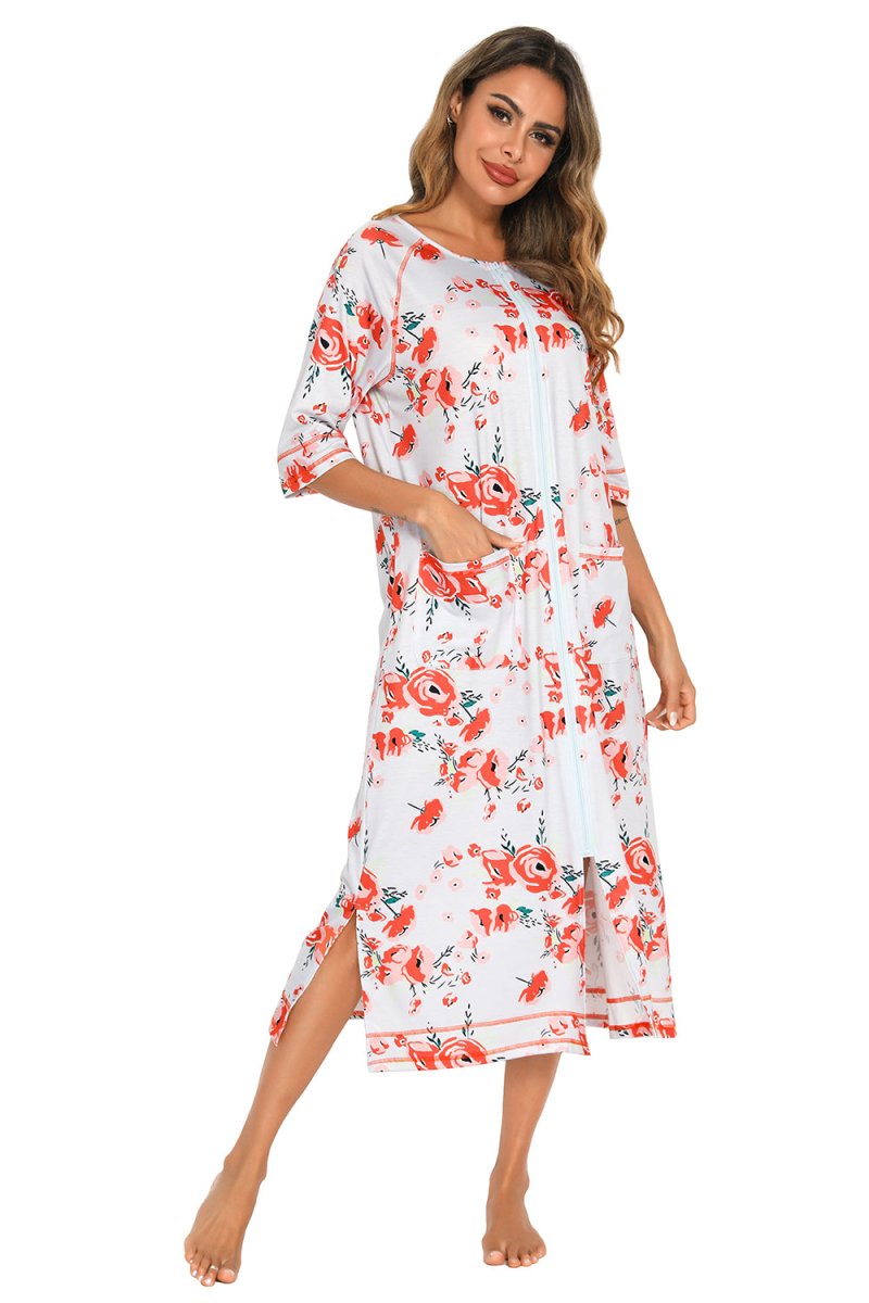 Printed Slit Night Dress with Pockets - Easy Pickins Store
