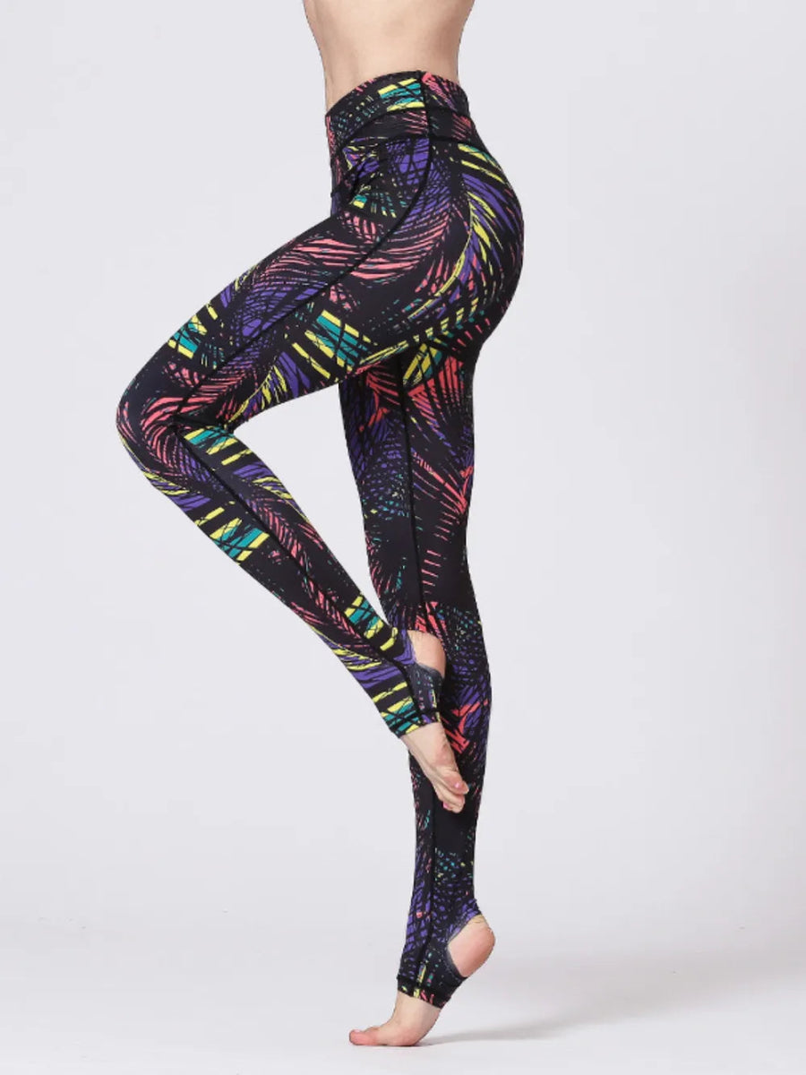 Printed Wide Waistband Active Leggings with Stirrups - Easy Pickins Store