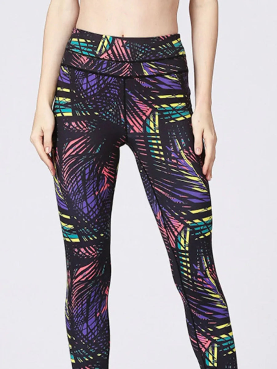 Printed Wide Waistband Active Leggings with Stirrups - Easy Pickins Store