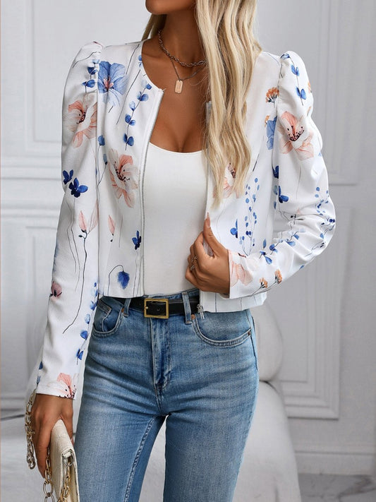 Printed Zip Up Long Sleeve Jacket - Easy Pickins Store