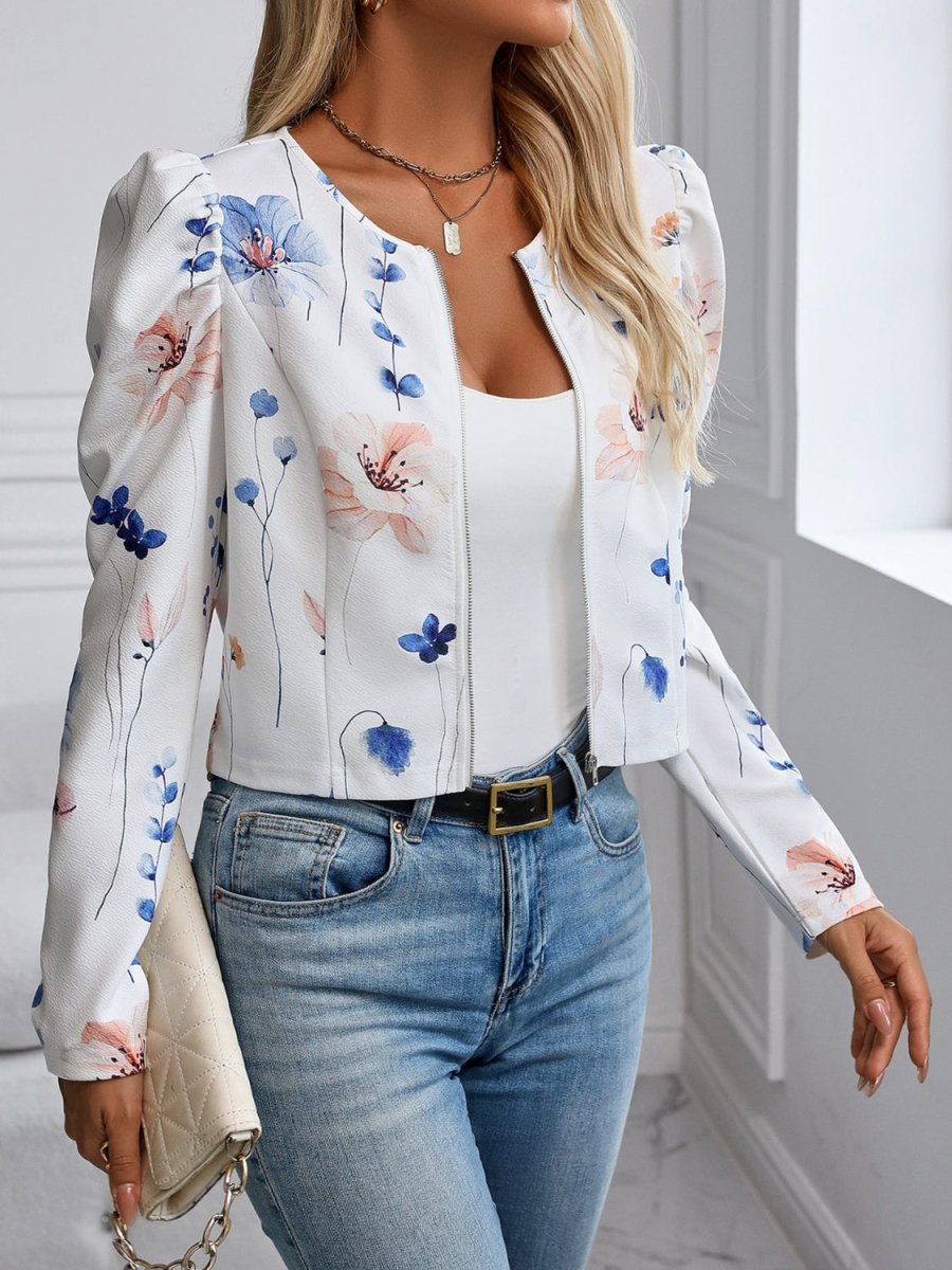 Printed Zip Up Long Sleeve Jacket - Easy Pickins Store