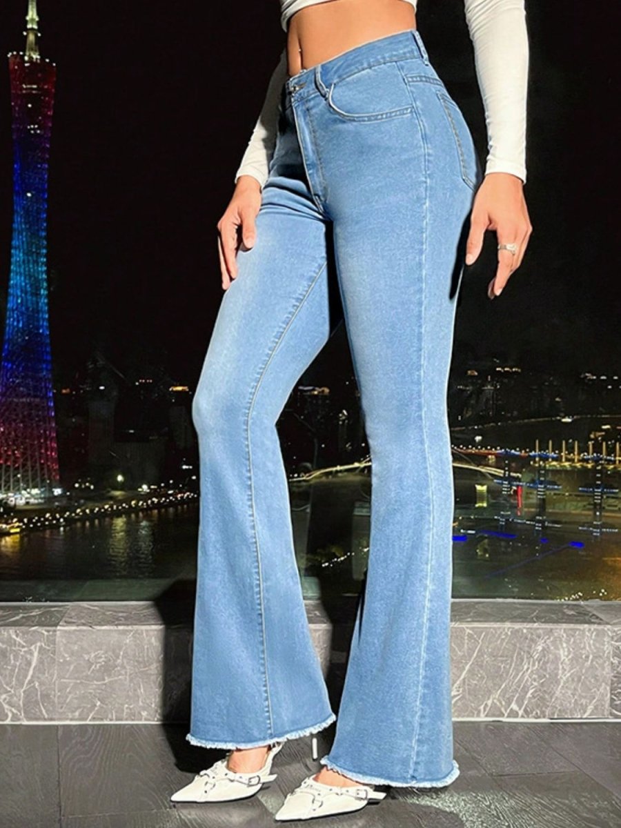 Raw Hem Bootcut Jeans with Pockets - Easy Pickins Store
