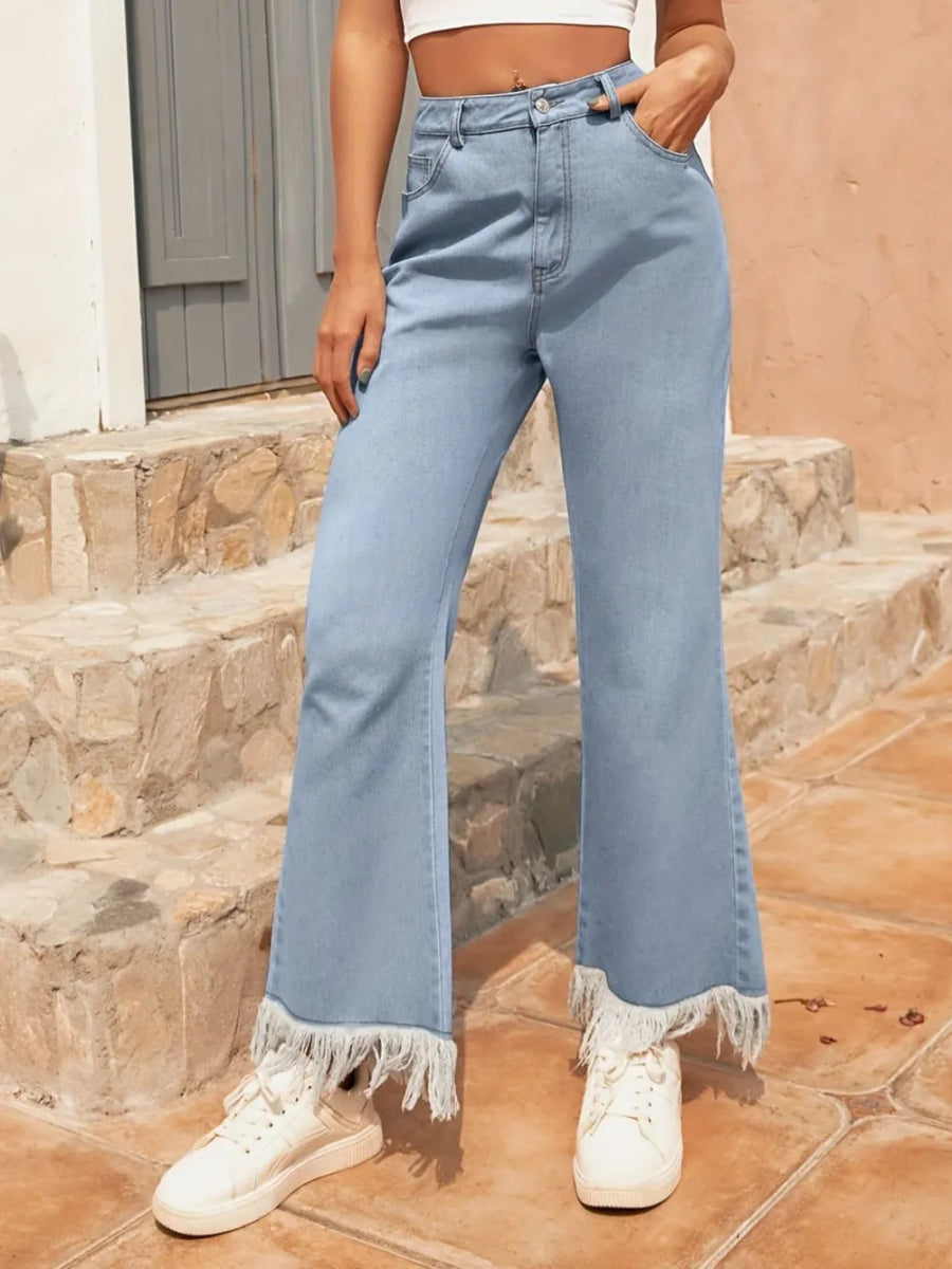 Raw Hem Bootcut Jeans with Pockets - Easy Pickins Store