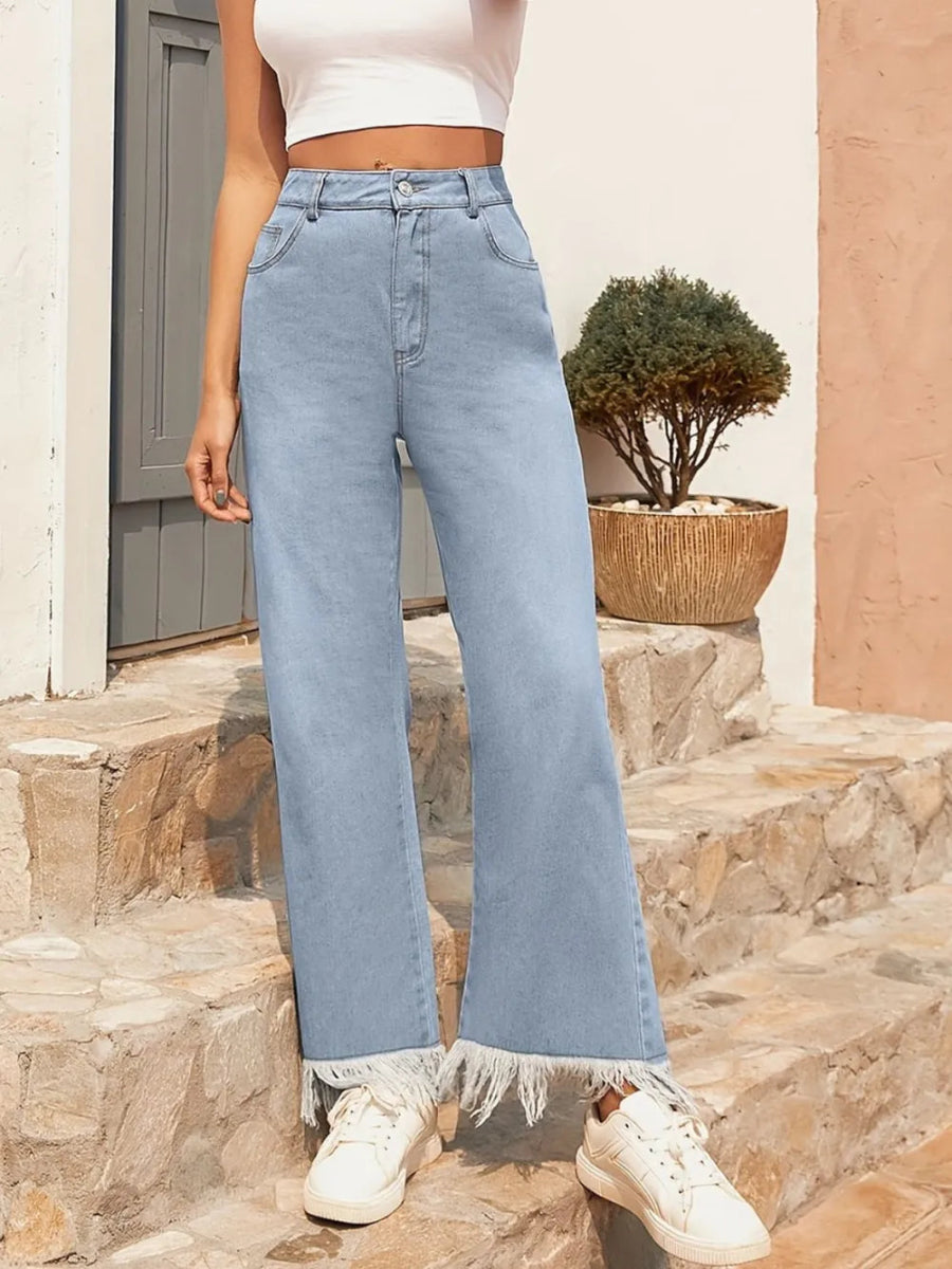 Raw Hem Bootcut Jeans with Pockets - Easy Pickins Store
