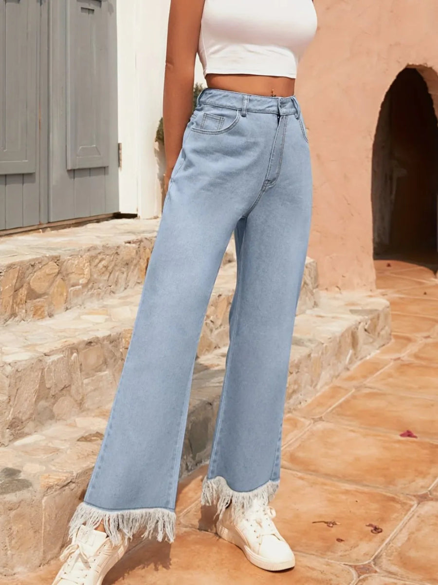 Raw Hem Bootcut Jeans with Pockets - Easy Pickins Store