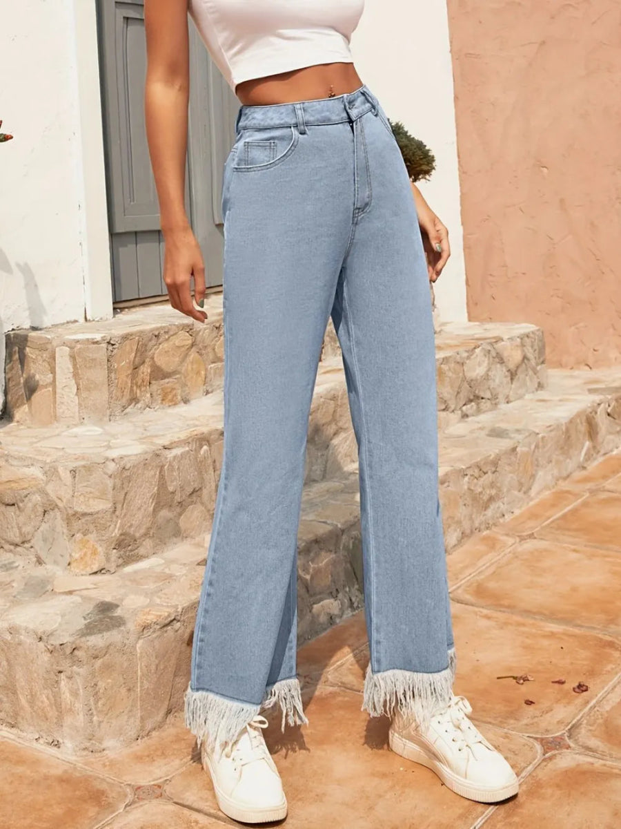 Raw Hem Bootcut Jeans with Pockets - Easy Pickins Store