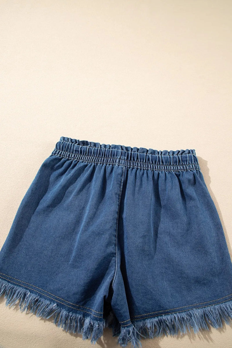 Raw Hem Drawstring High Waist Denim Shorts with Pockets - Easy Pickins Store