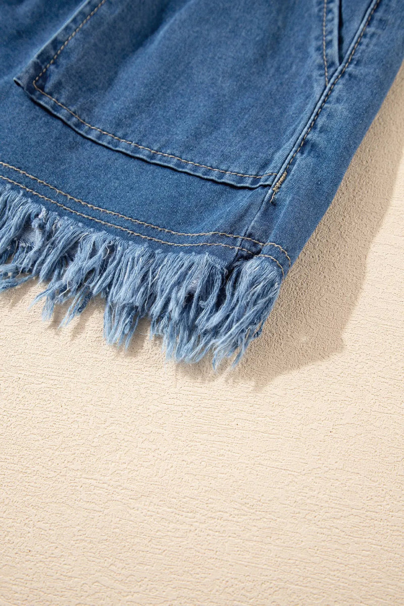 Raw Hem Drawstring High Waist Denim Shorts with Pockets - Easy Pickins Store