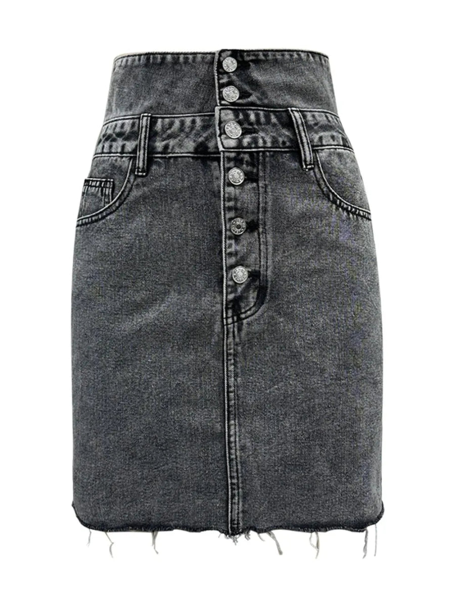 Raw Hem High Waist Denim Skirt - Easy Pickins Store