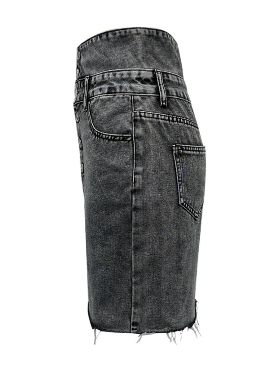 Raw Hem High Waist Denim Skirt - Easy Pickins Store