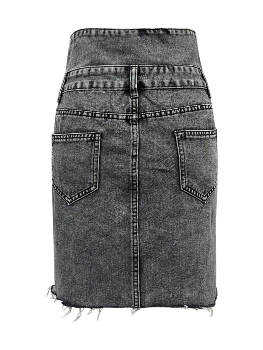 Raw Hem High Waist Denim Skirt - Easy Pickins Store