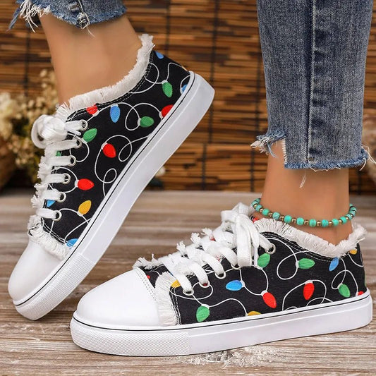 Raw Hem Printed Round Toe Sneakers - Easy Pickins Store