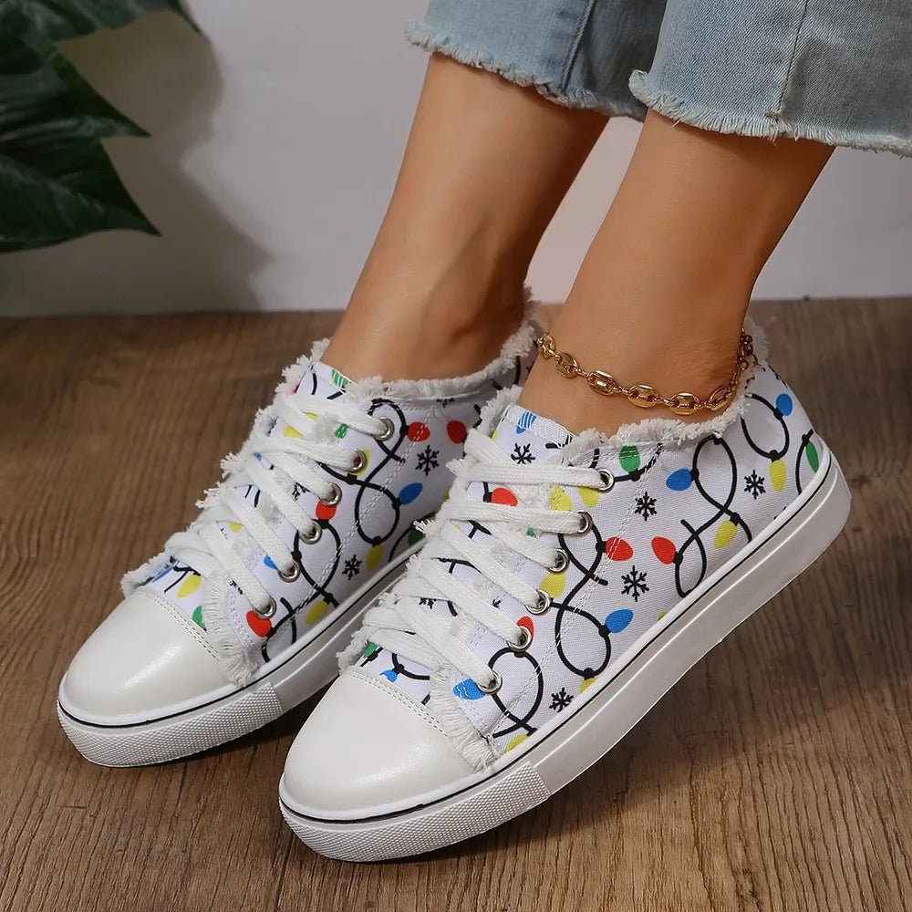 Raw Hem Printed Round Toe Sneakers - Easy Pickins Store