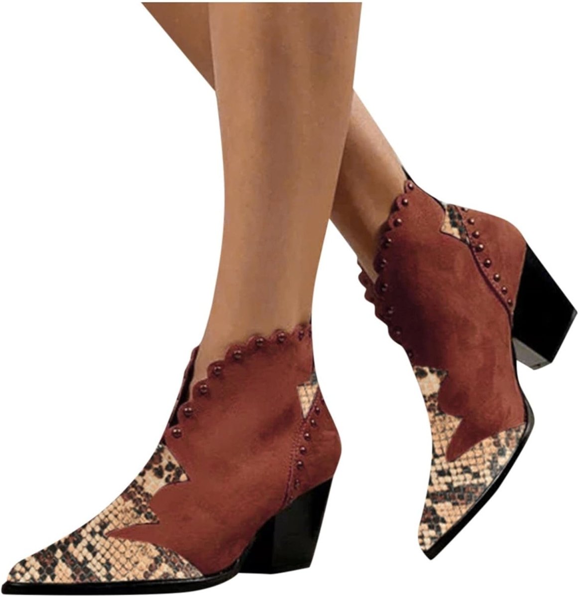 Retro Slip on Pointed Toe Snake Rivet Soft Leather Ankle Boots - Easy Pickins Store