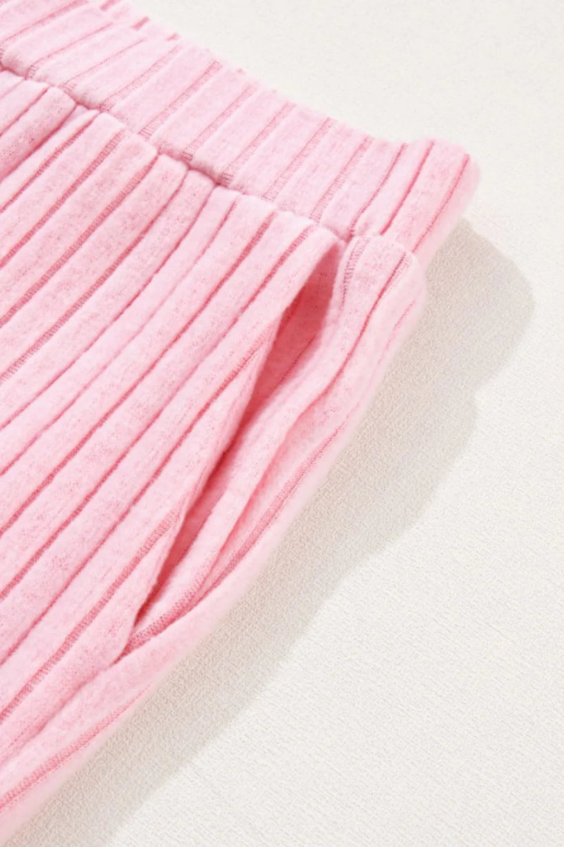 Ribbed V - Neck Top and Pants Lounge Set - Easy Pickins Store