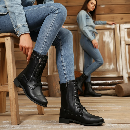 Round Toe Lace Up Block Heels Boots - Easy Pickins Store