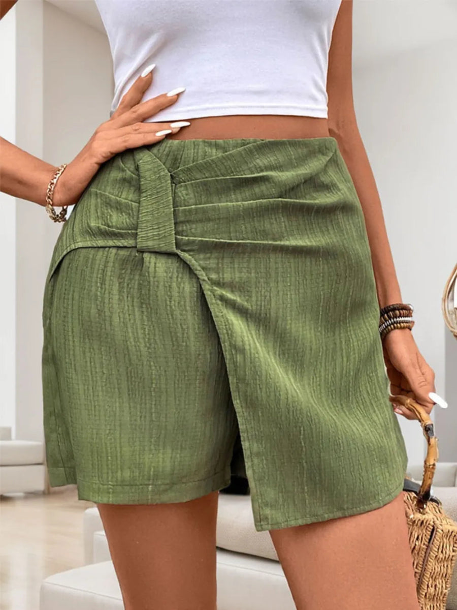 Ruched High Rise Shorts with Back Zipper - Easy Pickins Store