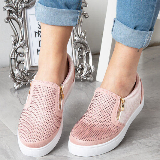 Glitter Platform Crystal Slip On Flat Loafers - Easy Pickins Store