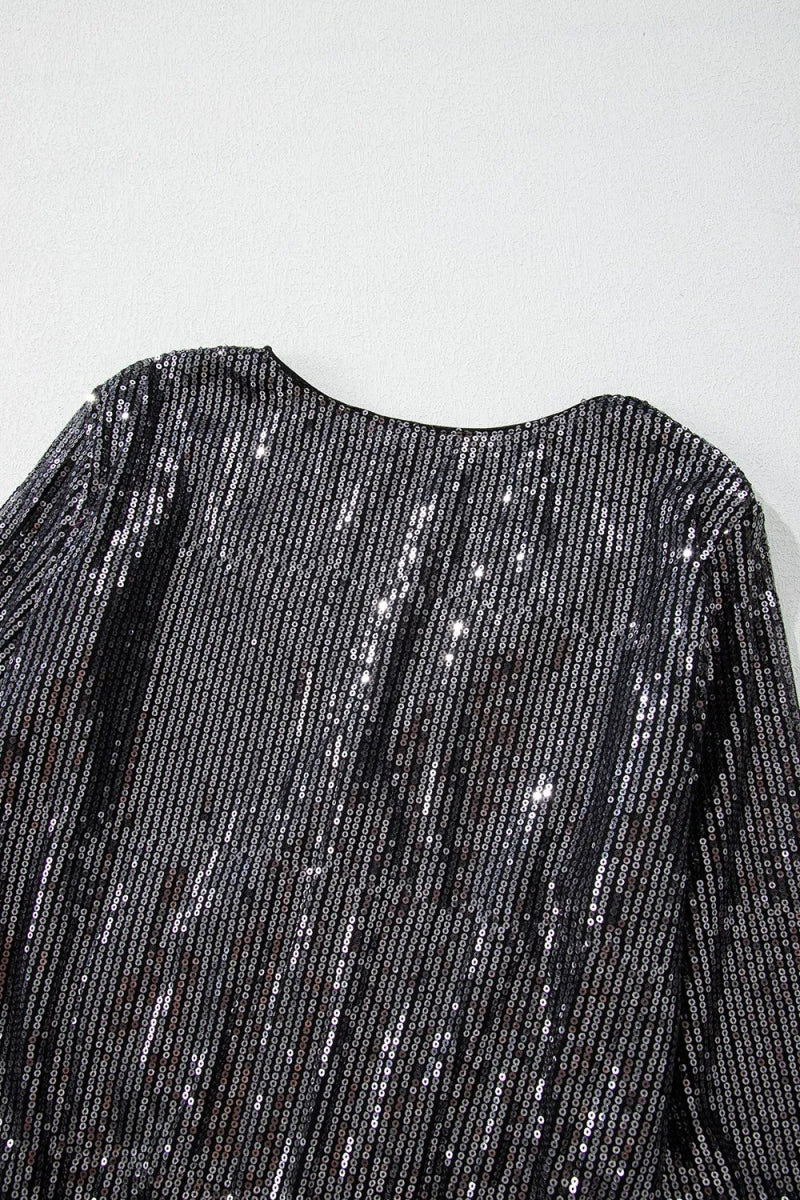 Sequin Surplice Long Sleeve Bodysuit - Easy Pickins Store