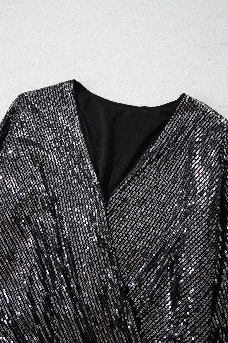 Sequin Surplice Long Sleeve Bodysuit - Easy Pickins Store
