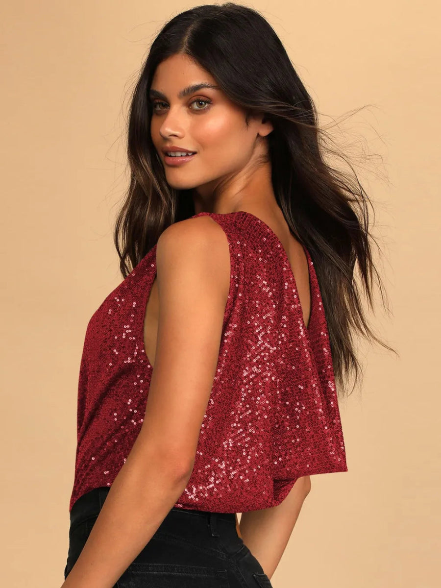 Sequin Surplice Sleeveless Bodysuit - Easy Pickins Store