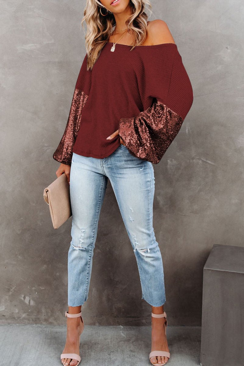 Sparkly Sequin Waffle-Knit Top - Easy Pickins Store