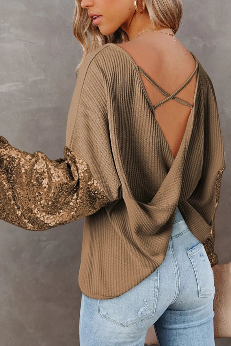Sparkly Sequin Waffle-Knit Top - Easy Pickins Store