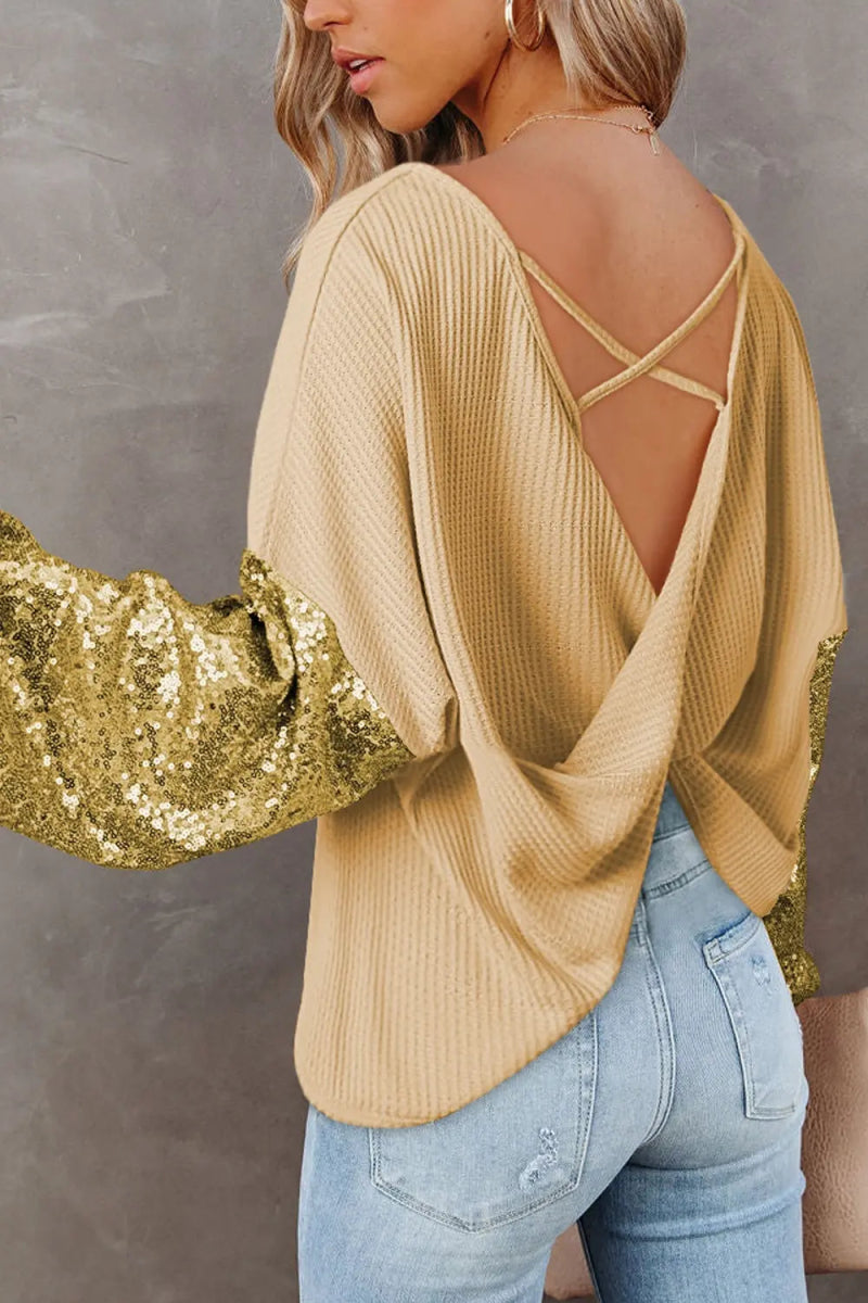 Sparkly Sequin Waffle-Knit Top - Easy Pickins Store