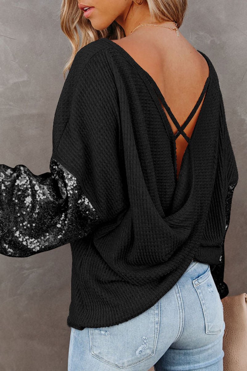 Sparkly Sequin Waffle-Knit Top - Easy Pickins Store