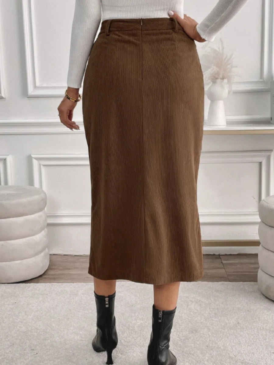 Slit Midi Opaque Skirt with Pockets - Easy Pickins Store
