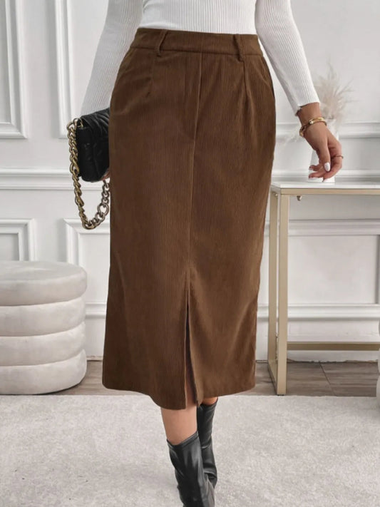 Slit Midi Opaque Skirt with Pockets - Easy Pickins Store