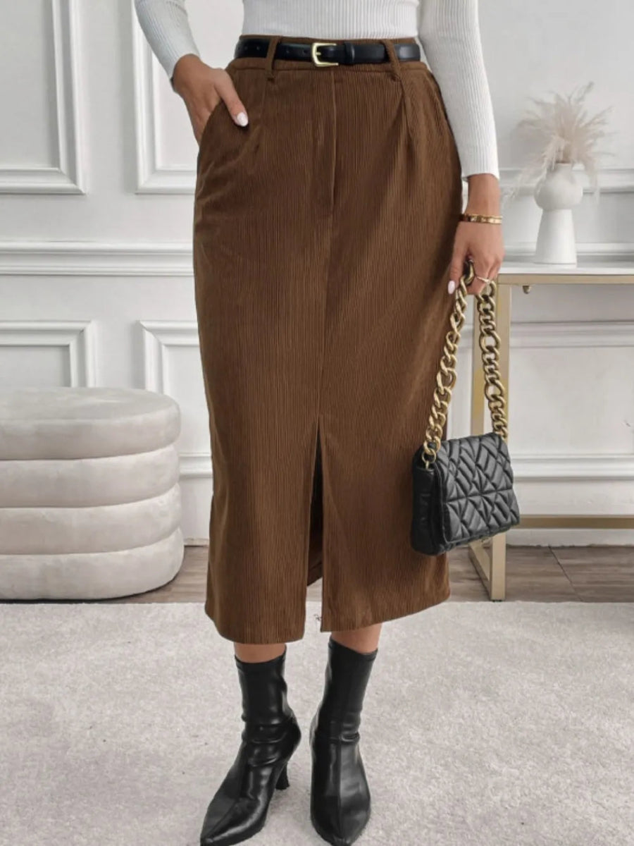 Slit Midi Opaque Skirt with Pockets - Easy Pickins Store