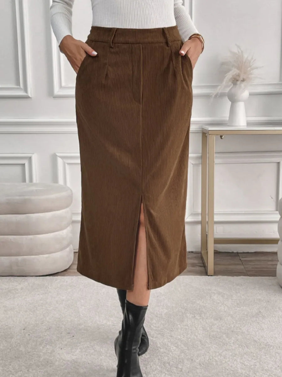Slit Midi Opaque Skirt with Pockets - Easy Pickins Store