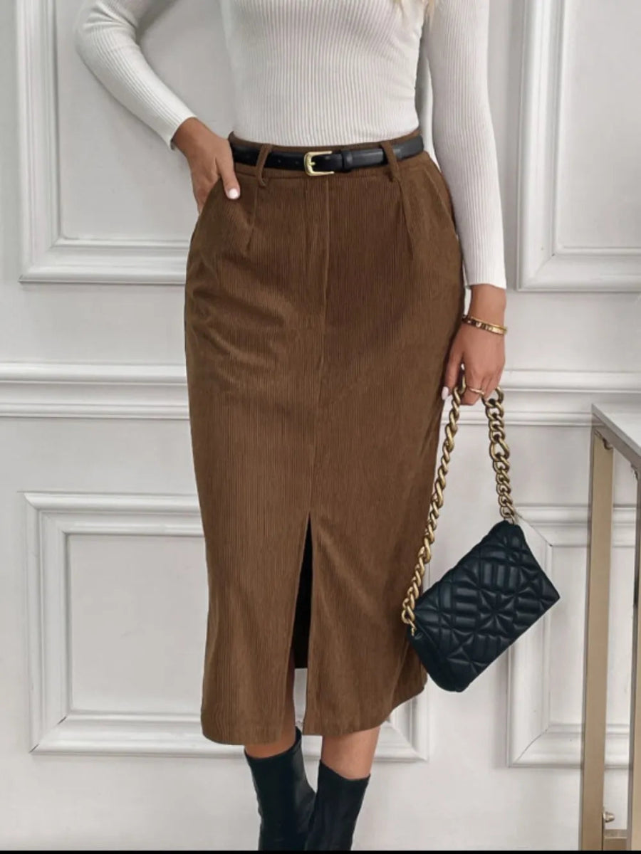 Slit Midi Opaque Skirt with Pockets - Easy Pickins Store