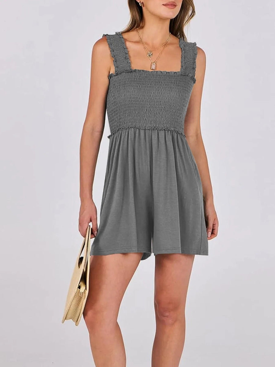 Smocked Square Neck Sleeveless Romper - Easy Pickins Store