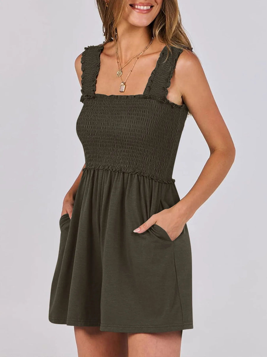 Smocked Square Neck Sleeveless Romper - Easy Pickins Store