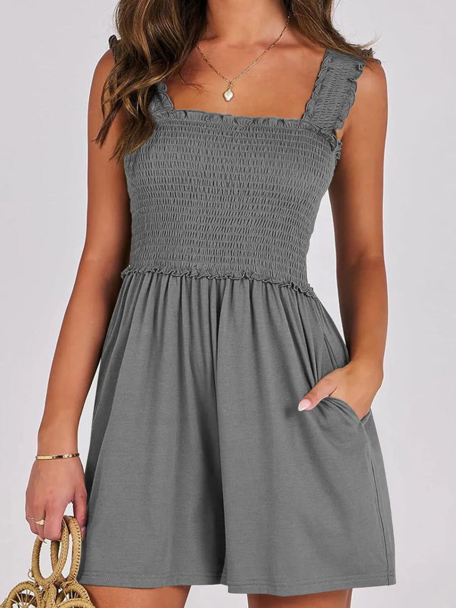 Smocked Square Neck Sleeveless Romper - Easy Pickins Store