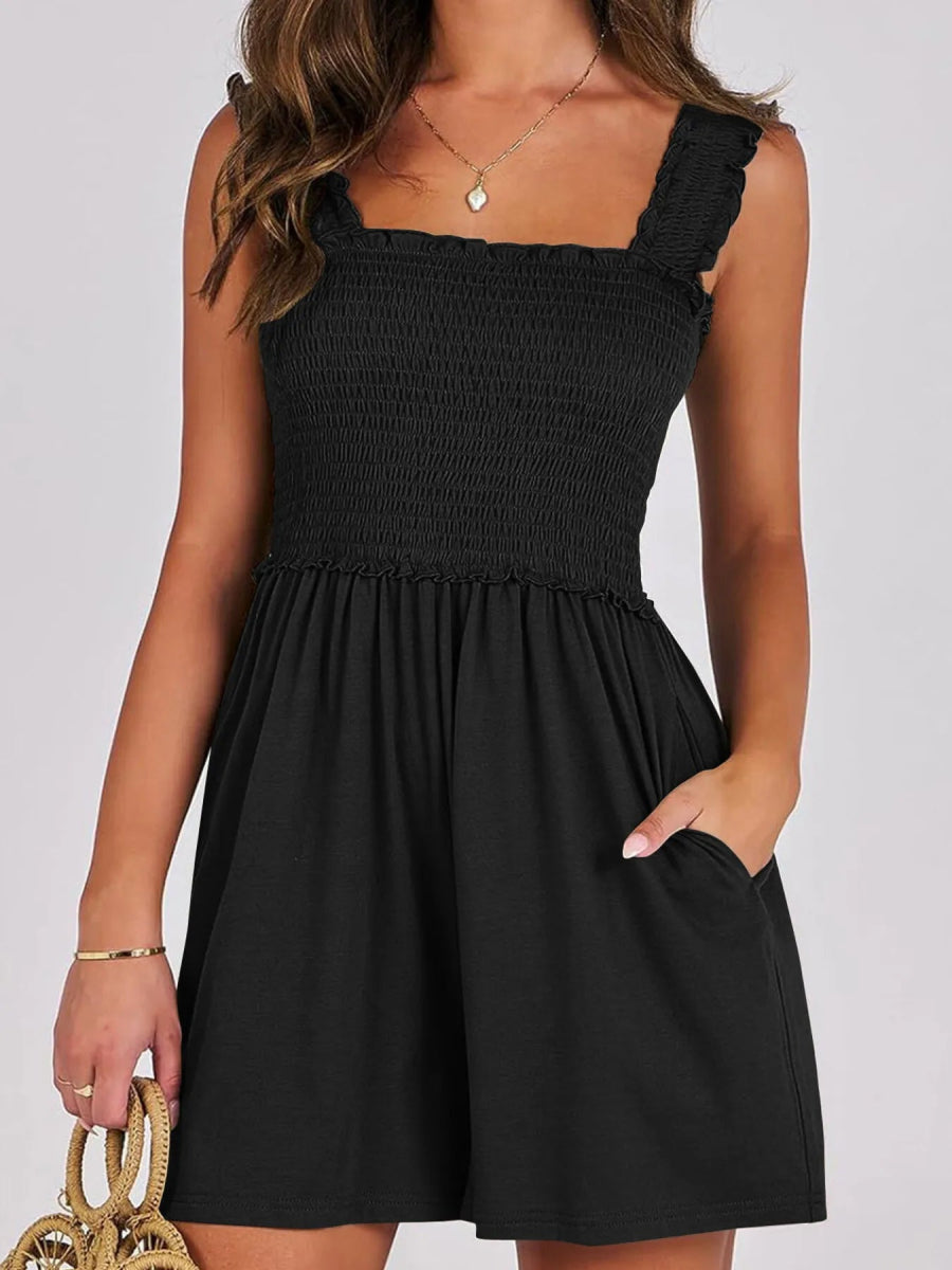Smocked Square Neck Sleeveless Romper - Easy Pickins Store