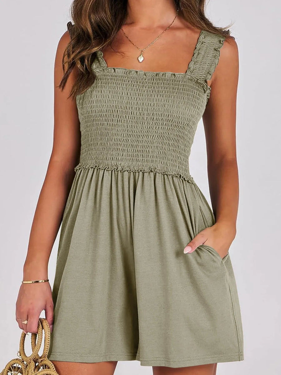 Smocked Square Neck Sleeveless Romper - Easy Pickins Store
