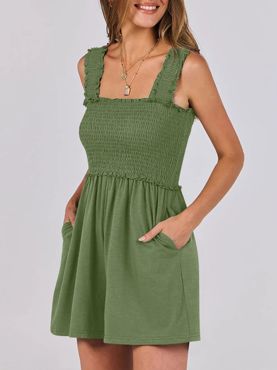 Smocked Square Neck Sleeveless Romper - Easy Pickins Store