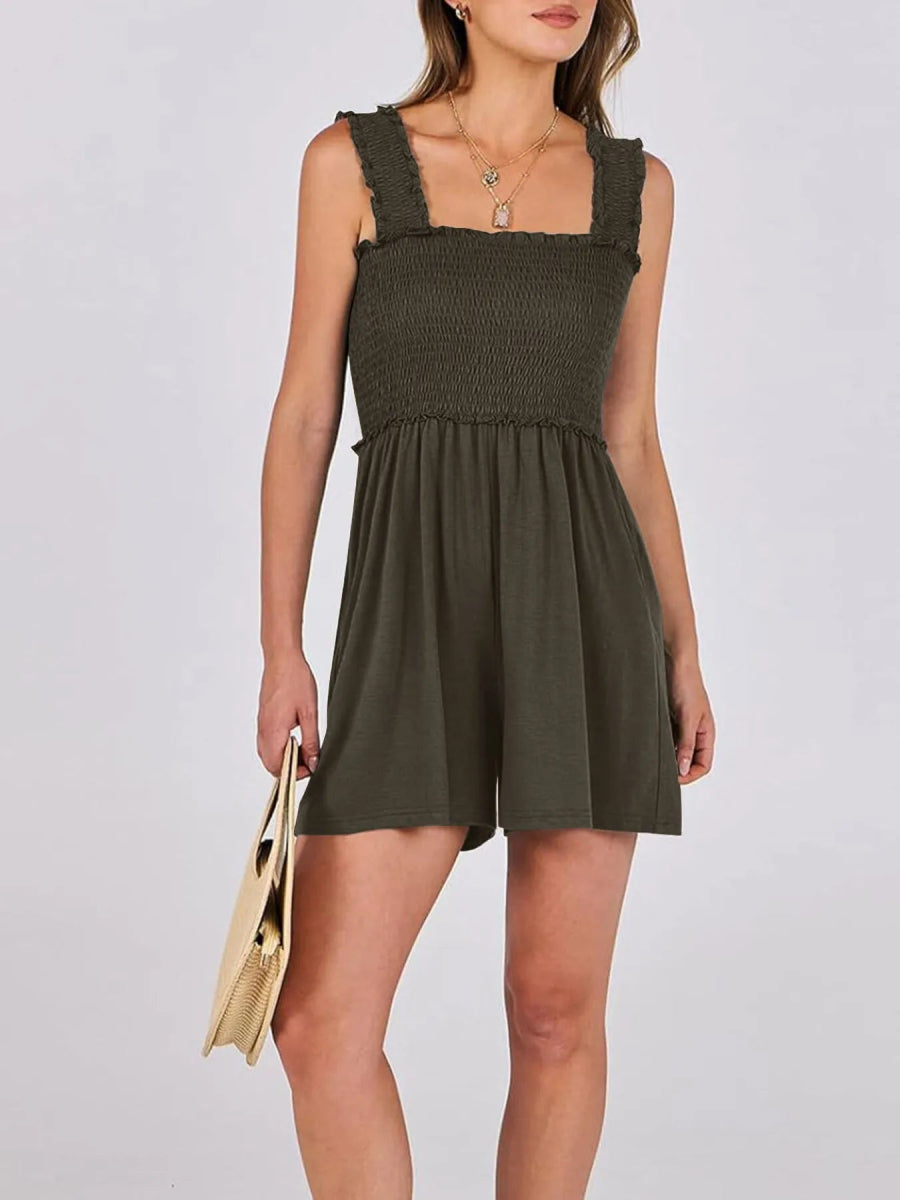 Smocked Square Neck Sleeveless Romper - Easy Pickins Store