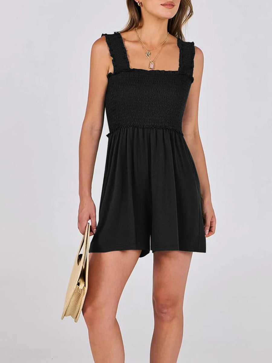 Smocked Square Neck Sleeveless Romper - Easy Pickins Store
