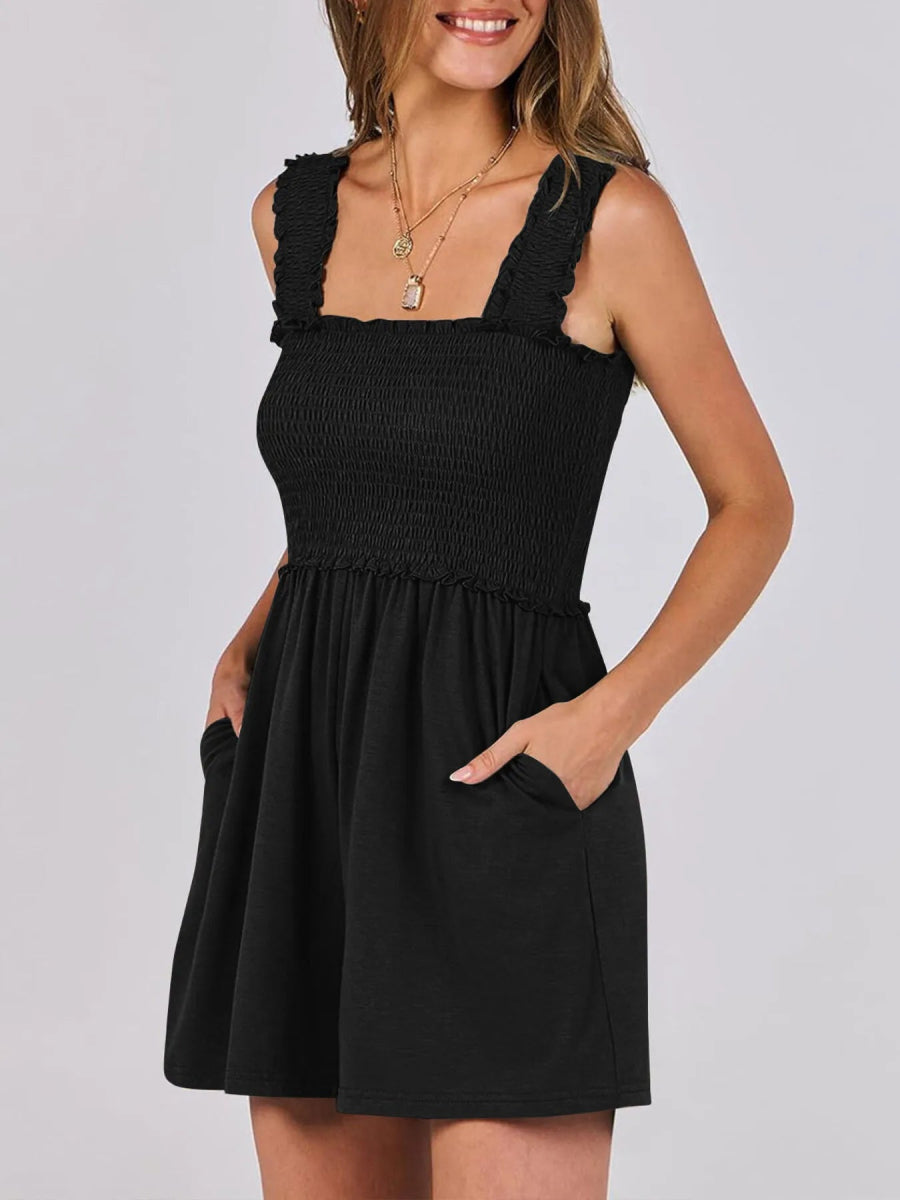Smocked Square Neck Sleeveless Romper - Easy Pickins Store