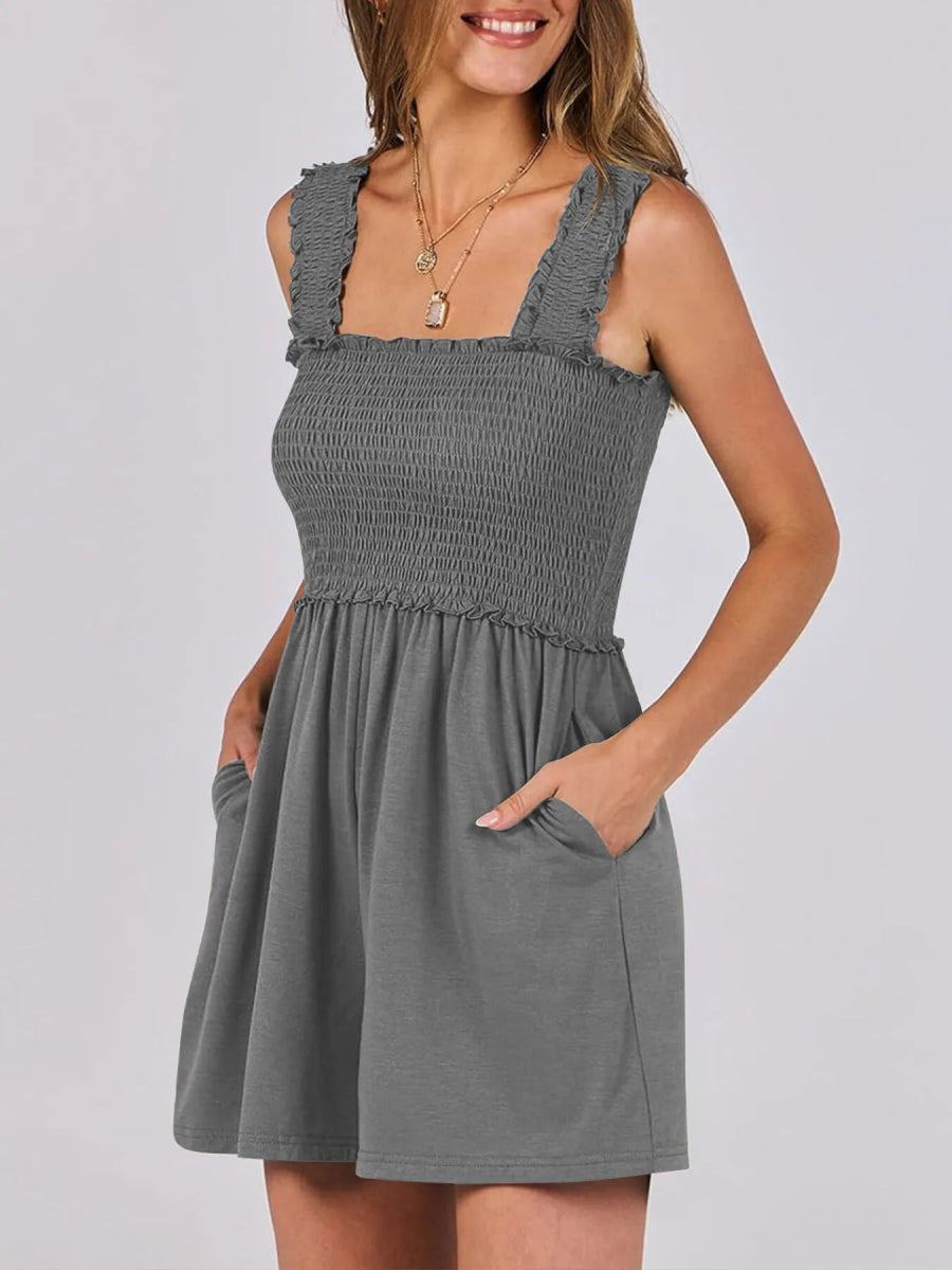 Smocked Square Neck Sleeveless Romper - Easy Pickins Store