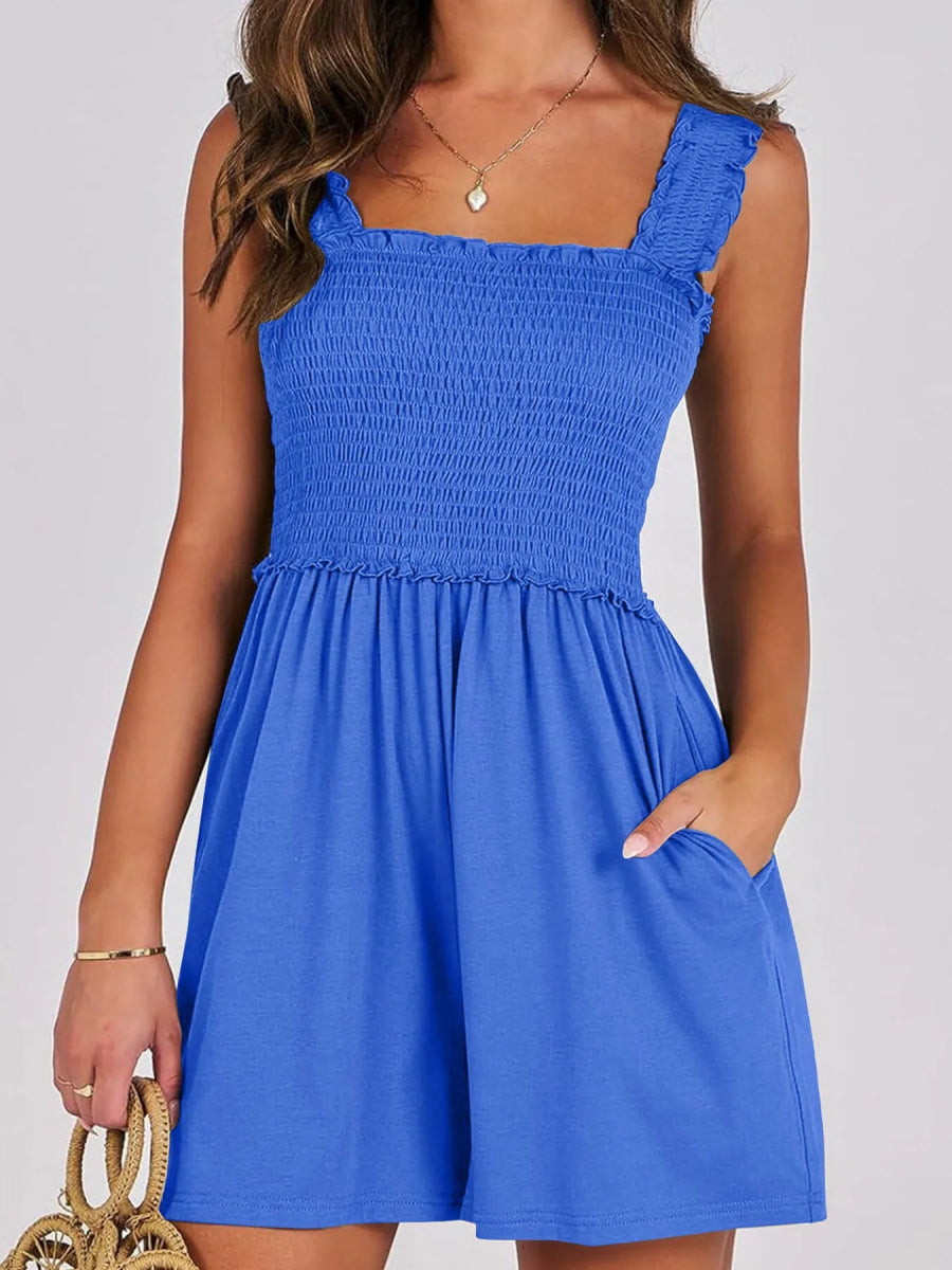 Smocked Square Neck Sleeveless Romper - Easy Pickins Store